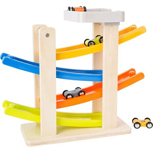 small foot 10602 Rennbahn mit Parkdeck, aus Holz, Vier Etagen, inkl. 4 Autos, ab 18 Monaten - Spielzeug - Sonderposten