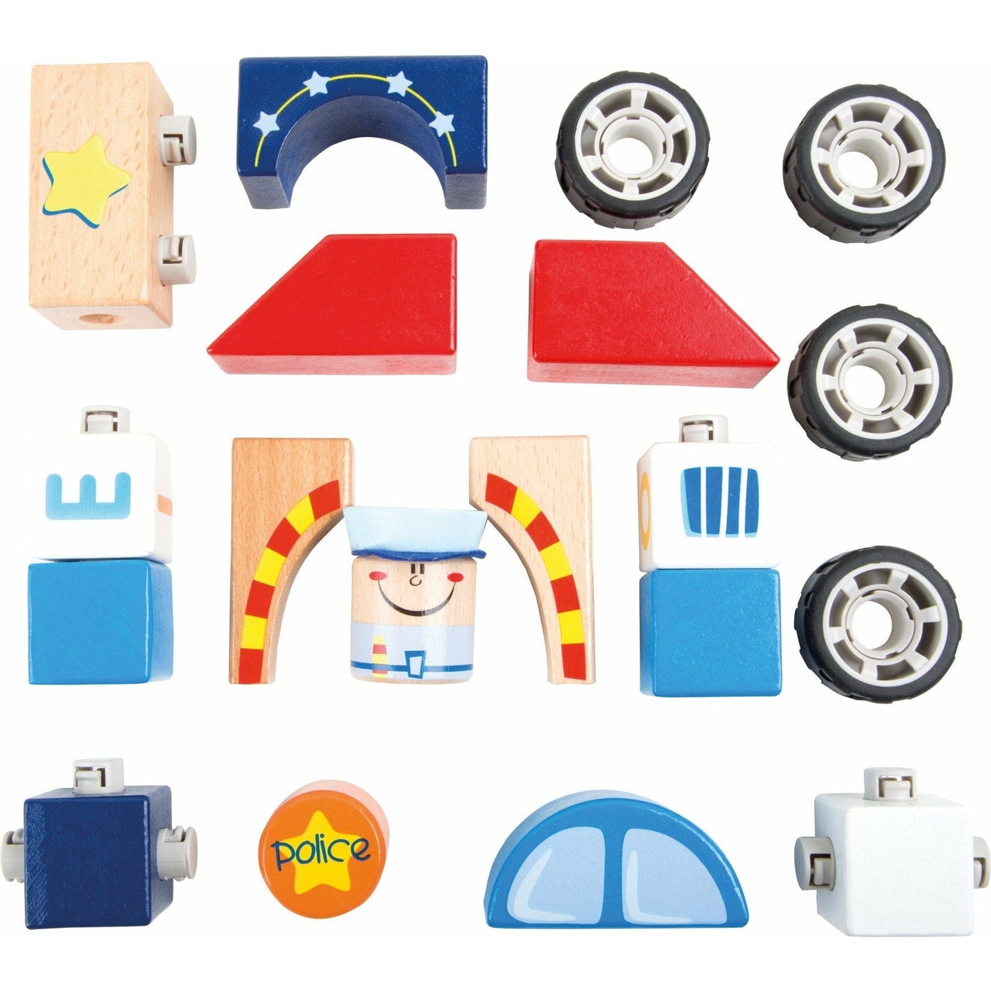 Bauklötze Holz Polizei Bausatz Kinderspielzeug ab 2 Jahren 19 Teilig Maße: ca. 12 x 6 x 6,5 cm small foot - Spielzeug - Sonderposten