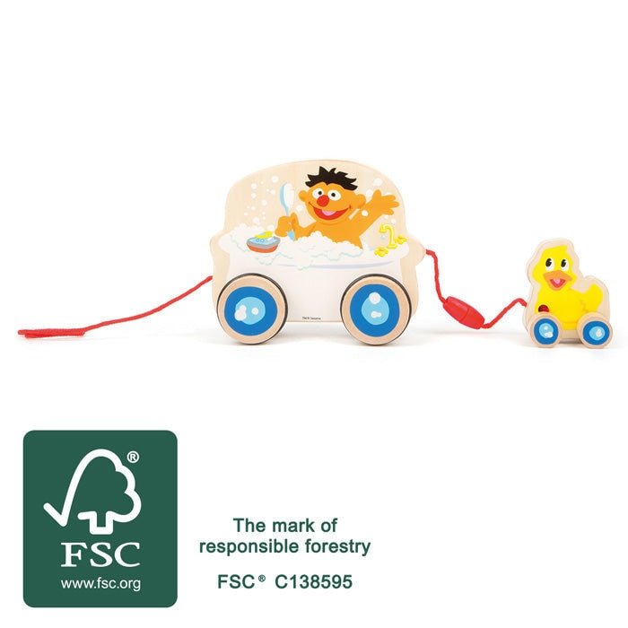 SESAMSTRASSE Zieh - Badewanne mit Ente Ernie Nachziehspiel Holzspielzeug Holzspielzeug ab 12 Monaten - Spielzeug - Sonderposten