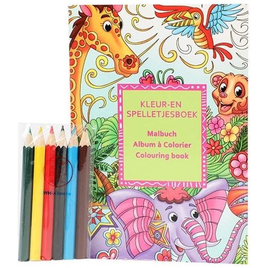 24 Teilig Mal - und Spielbuch mit 6 Buntstiften 4 sortiert 11,5x16,5cm Kinder ab 3 Jahren - Spielzeug - Sonderposten